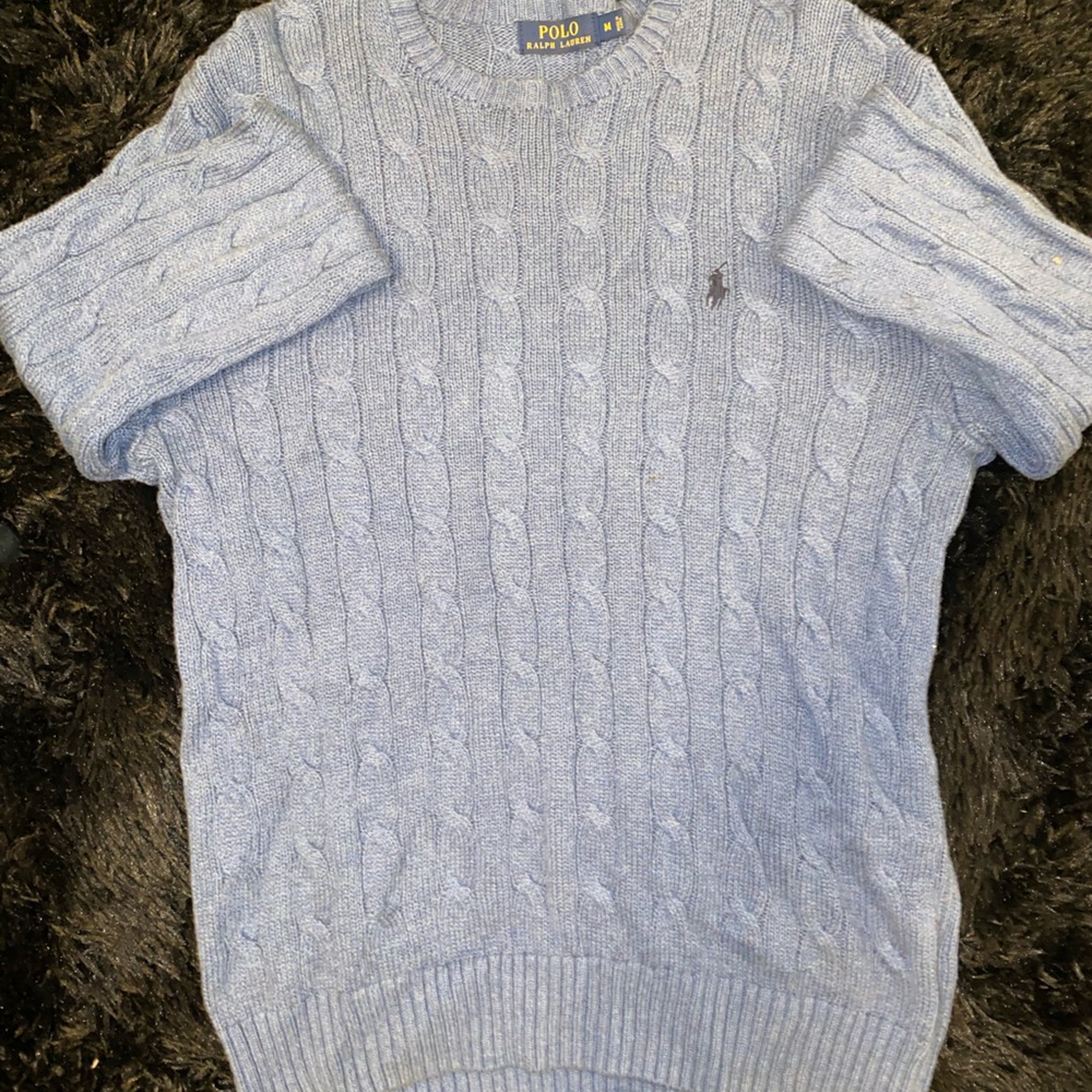 Ralph Lauren Blue Cowl Neck Cable Knit Sweater